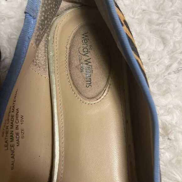 Wendy Williams leather calf hair Leopard Print Flats with Blue trim SZ10W - Picture 11 of 11